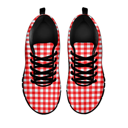 Red And White Check Pattern Print Black Sneakers