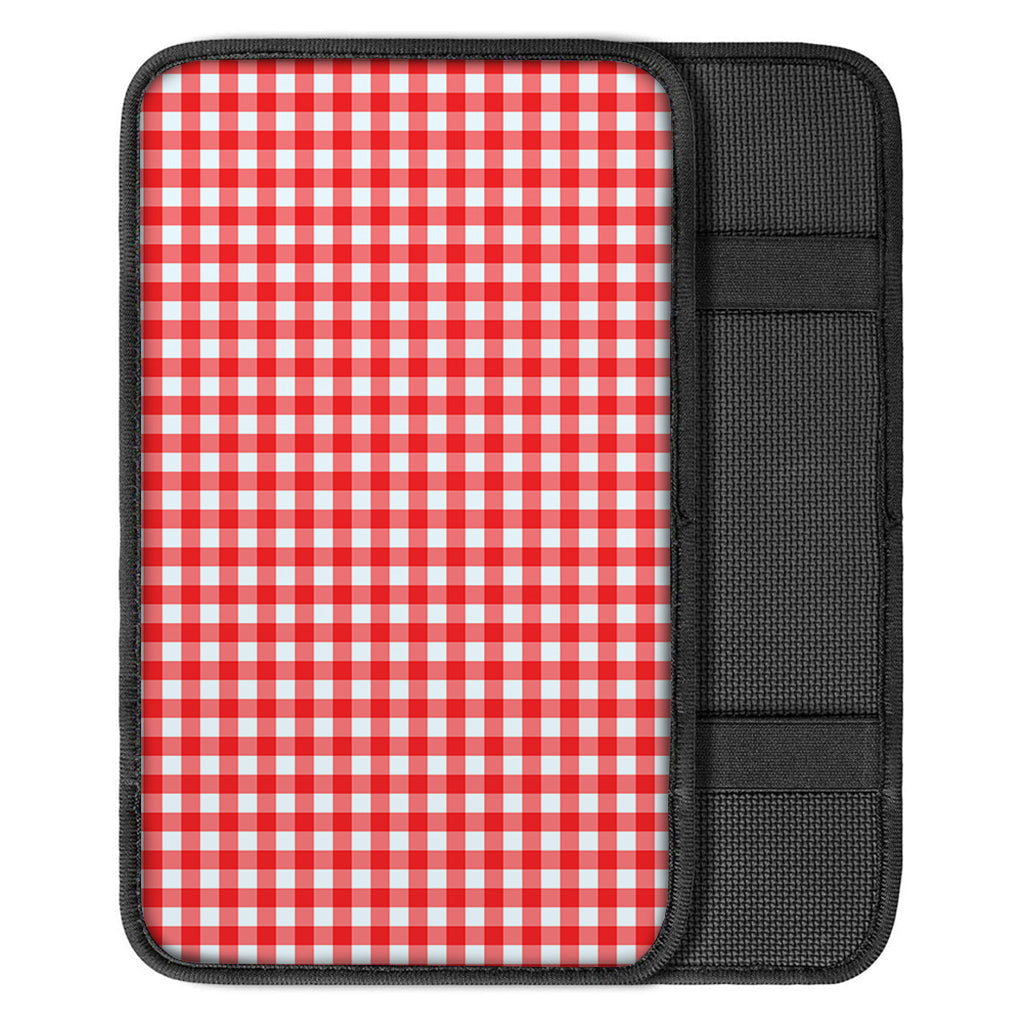 Red And White Check Pattern Print Car Center Console Cover