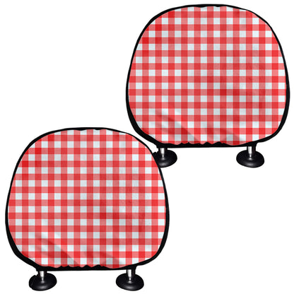 Red And White Check Pattern Print Car Headrest Covers
