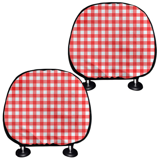 Red And White Check Pattern Print Car Headrest Covers
