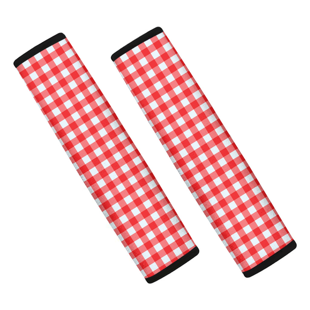 Red And White Check Pattern Print Car Seat Belt Covers
