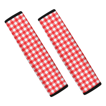 Red And White Check Pattern Print Car Seat Belt Covers