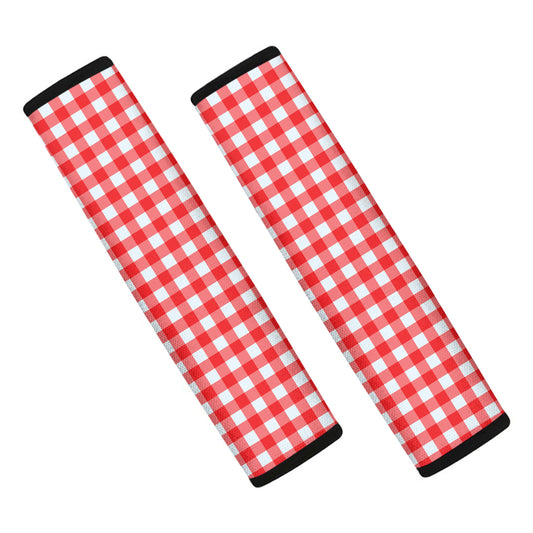 Red And White Check Pattern Print Car Seat Belt Covers