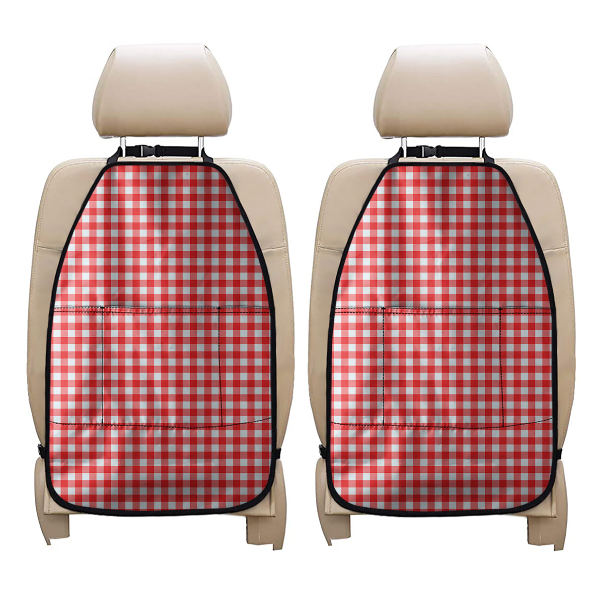 Red And White Check Pattern Print Car Seat Organizers