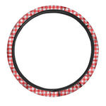 Red And White Check Pattern Print Car Steering Wheel Cover