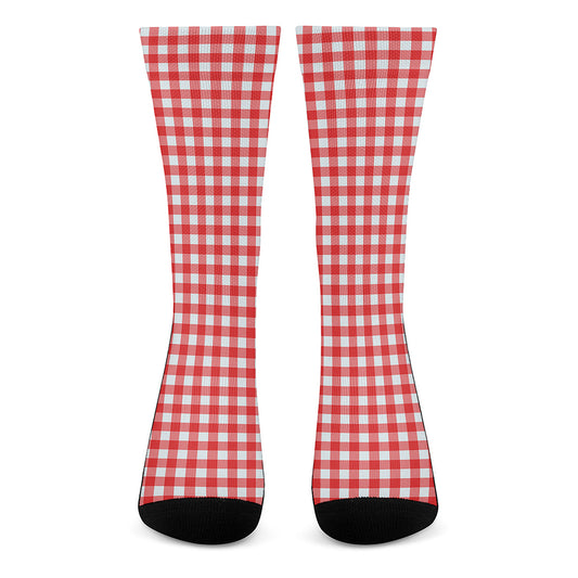 Red And White Check Pattern Print Crew Socks