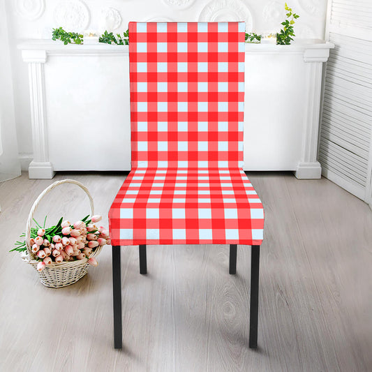 Red And White Check Pattern Print Dining Chair Slipcover