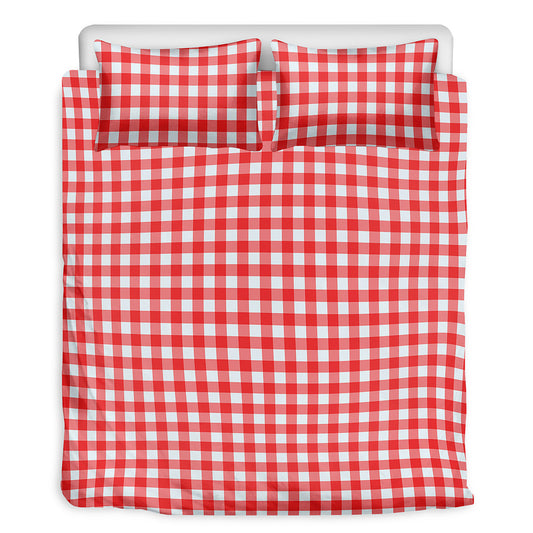 Red And White Check Pattern Print Duvet Cover Bedding Set