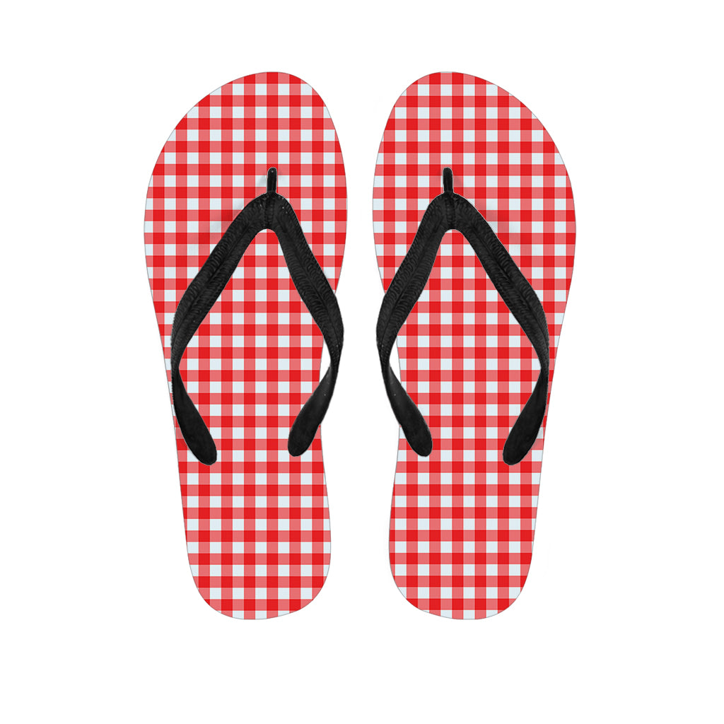Red And White Check Pattern Print Flip Flops