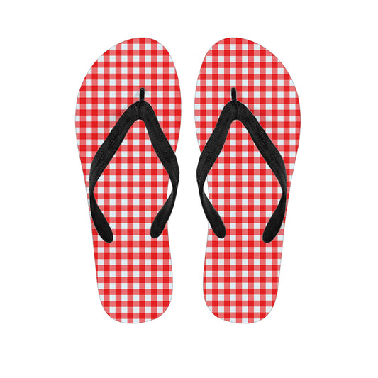 Red And White Check Pattern Print Flip Flops
