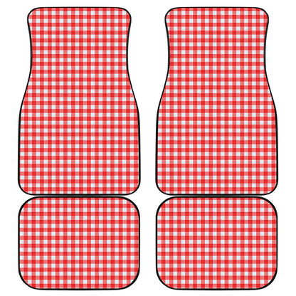 Red And White Check Pattern Print Front and Back Car Floor Mats