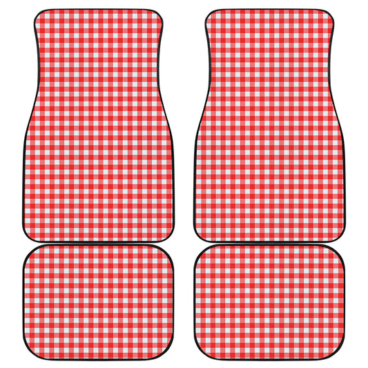 Red And White Check Pattern Print Front and Back Car Floor Mats