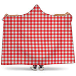 Red And White Check Pattern Print Hooded Blanket