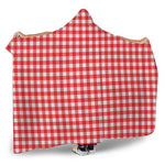 Red And White Check Pattern Print Hooded Blanket