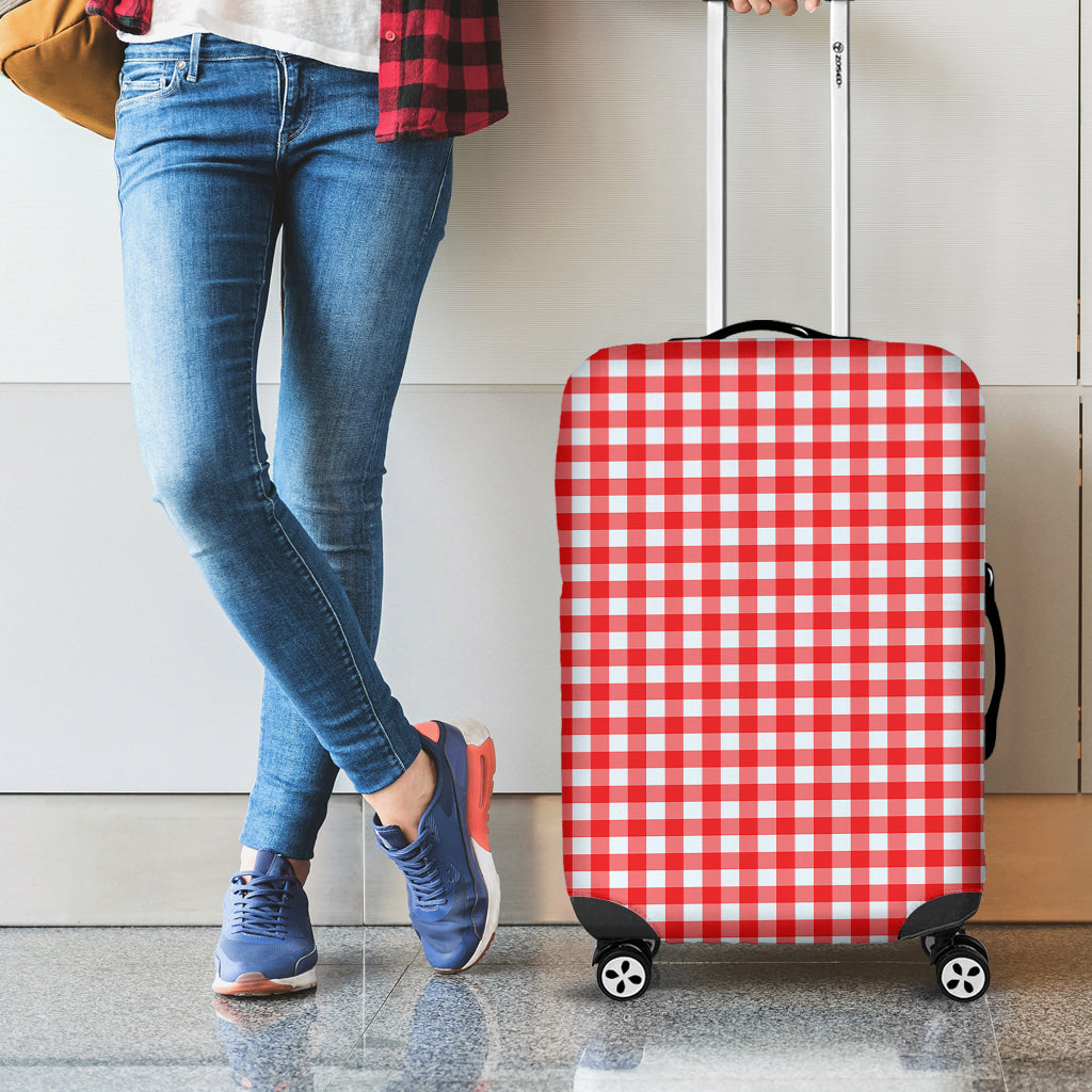 Red And White Check Pattern Print Luggage Cover