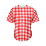 Red And White Check Pattern Print Men's Baseball Jersey