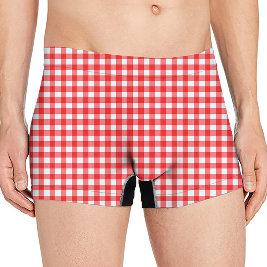 Red And White Check Pattern Print Men's Boxer Briefs