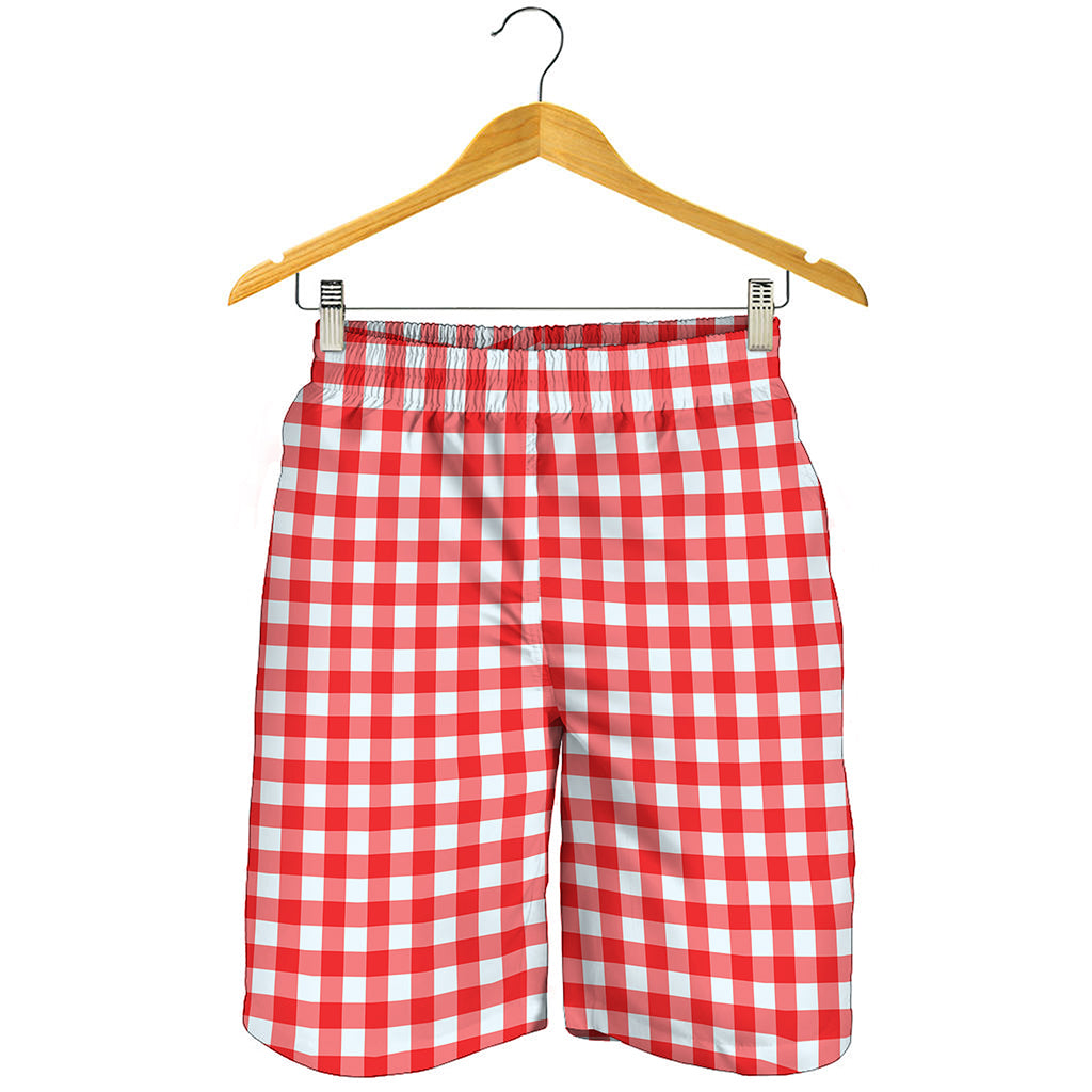 Red And White Check Pattern Print Men's Shorts