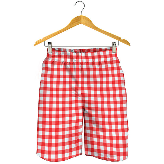 Red And White Check Pattern Print Men's Shorts