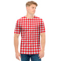 Red And White Check Pattern Print Men's T-Shirt