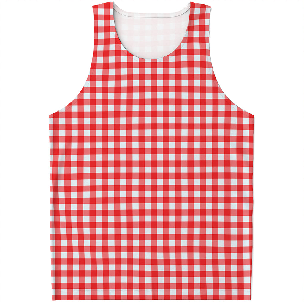 Red And White Check Pattern Print Men's Tank Top