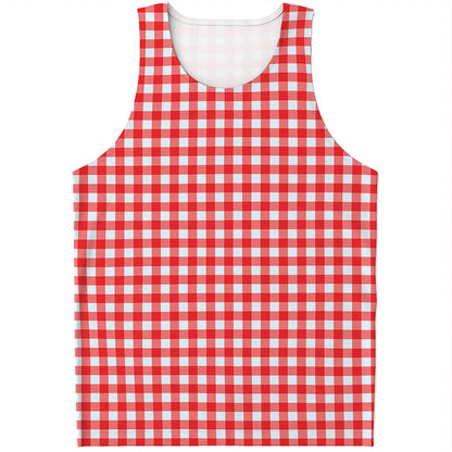 Red And White Check Pattern Print Men's Tank Top