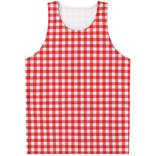 Red And White Check Pattern Print Men's Tank Top