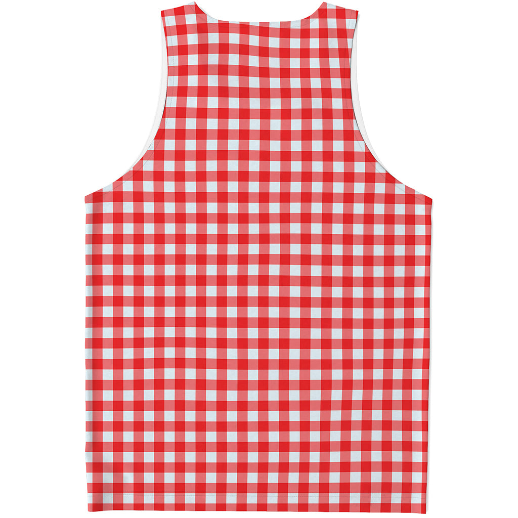 Red And White Check Pattern Print Men's Tank Top