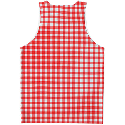Red And White Check Pattern Print Men's Tank Top