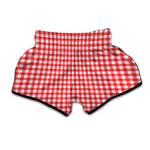 Red And White Check Pattern Print Muay Thai Boxing Shorts