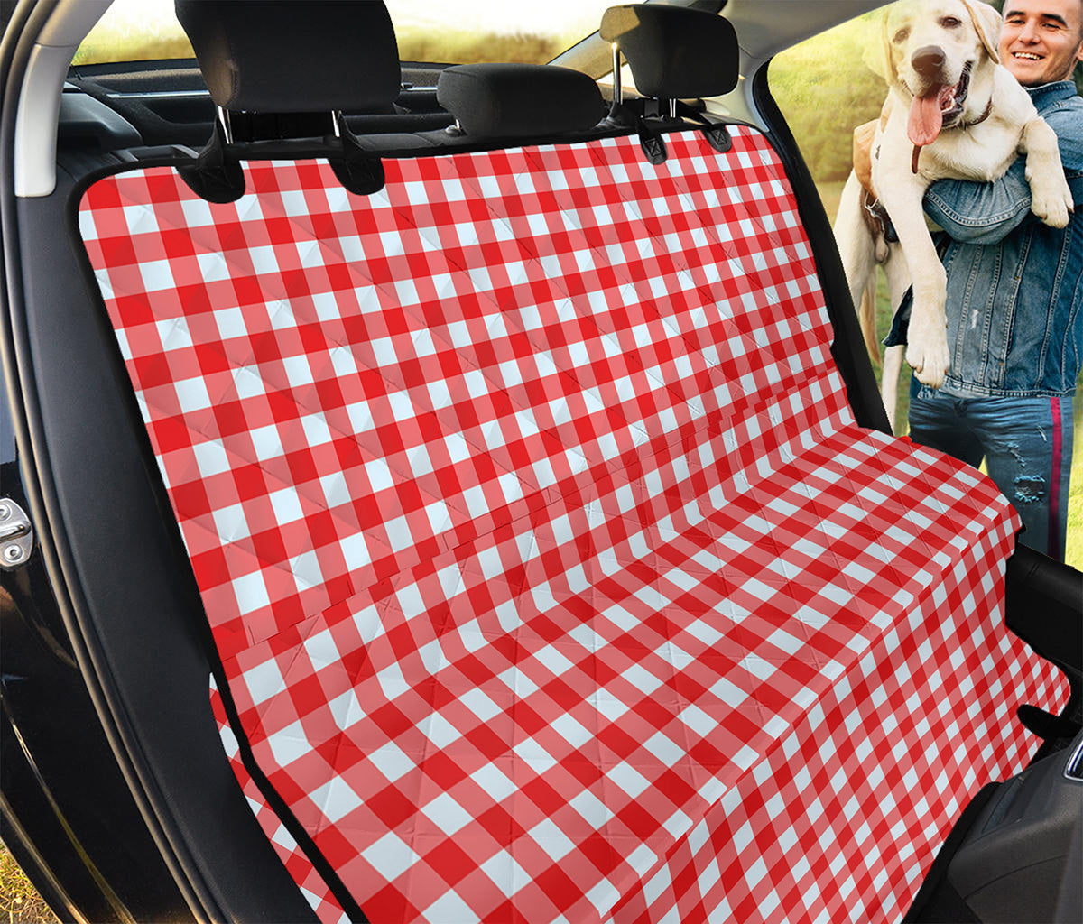 Red And White Check Pattern Print Pet Car Back Seat Cover