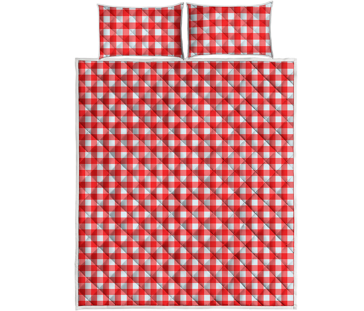 Red And White Check Pattern Print Quilt Bed Set