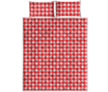 Red And White Check Pattern Print Quilt Bed Set