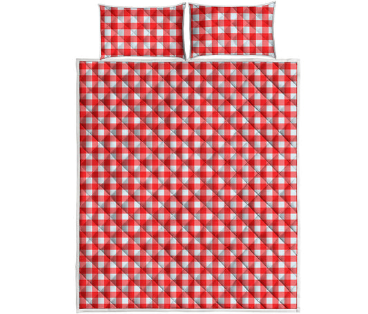 Red And White Check Pattern Print Quilt Bed Set