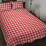 Red And White Check Pattern Print Quilt Bed Set