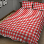 Red And White Check Pattern Print Quilt Bed Set
