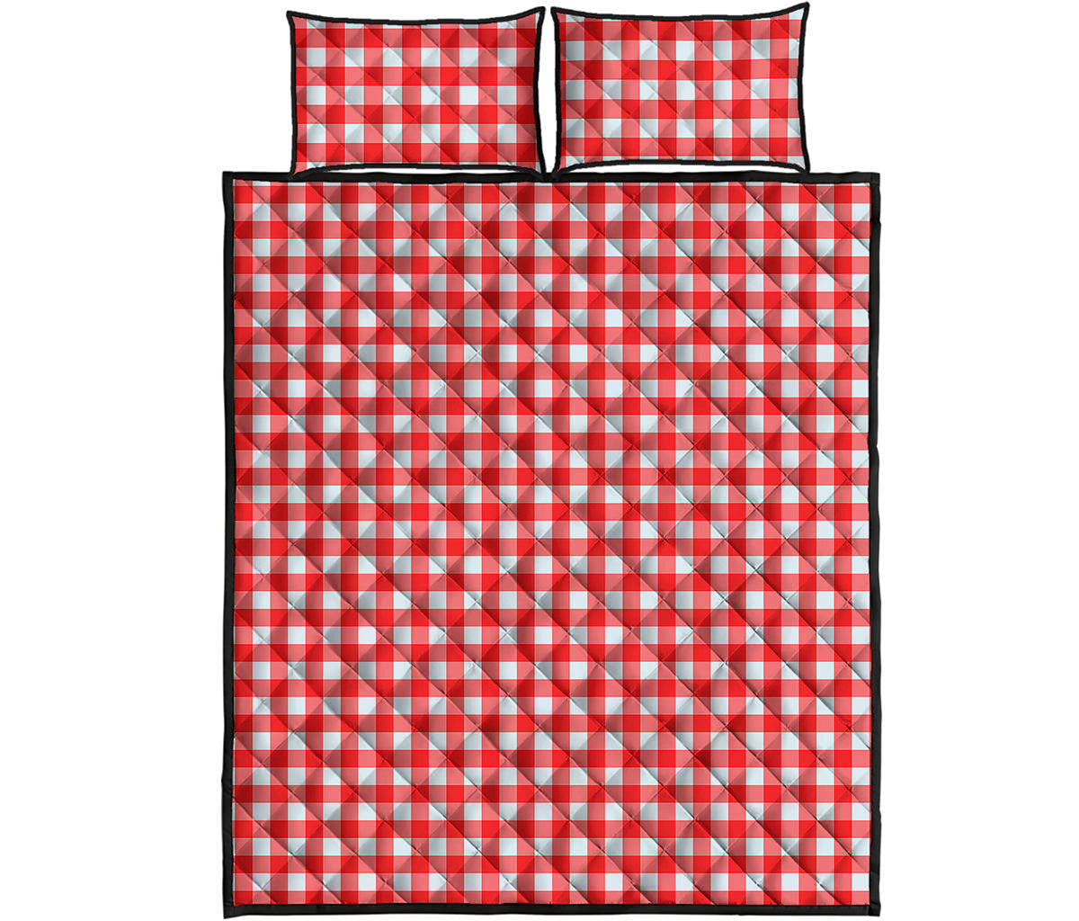 Red And White Check Pattern Print Quilt Bed Set