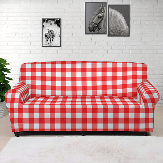 Red And White Check Pattern Print Sofa Cover