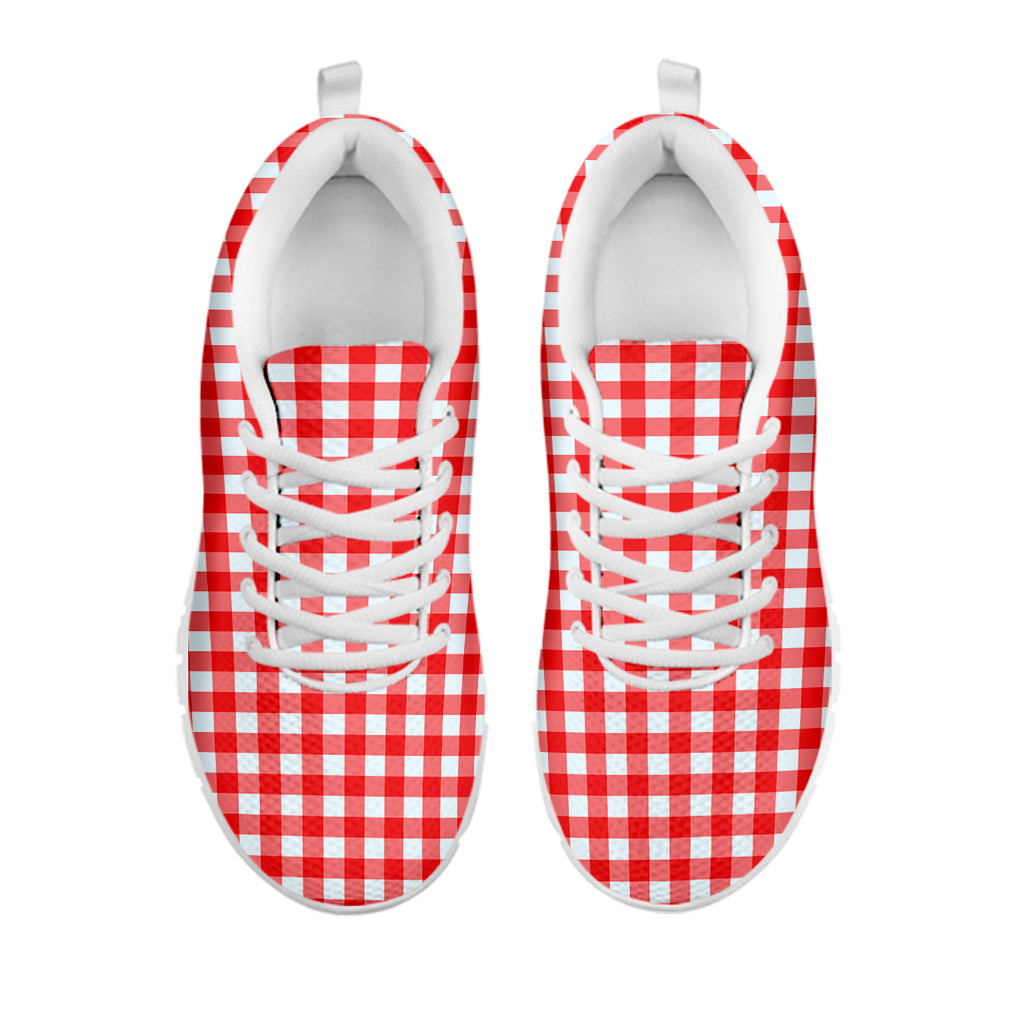 Red And White Check Pattern Print White Sneakers