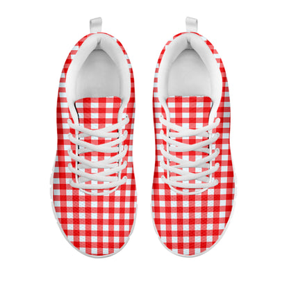 Red And White Check Pattern Print White Sneakers