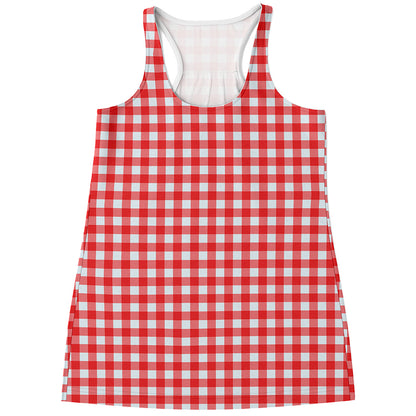 Red And White Check Pattern Print Women's Racerback Tank Top