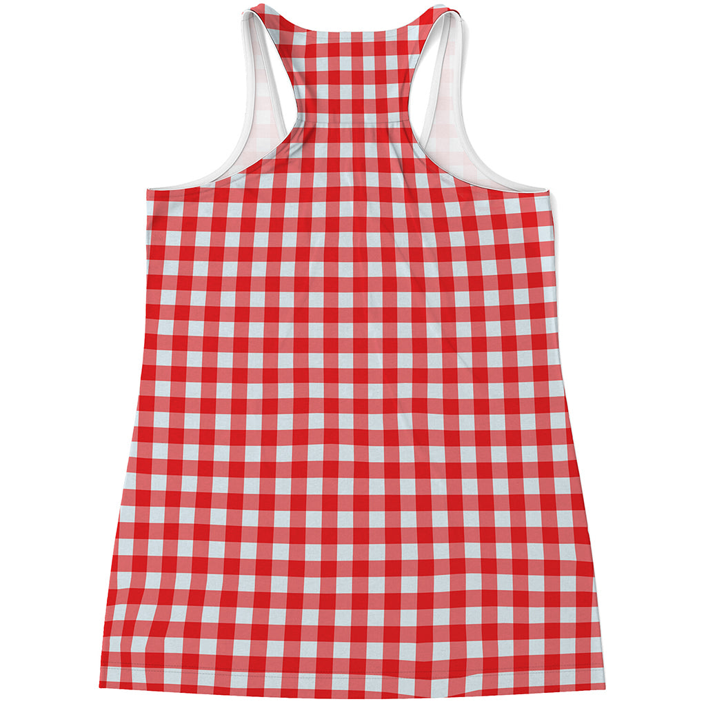 Red And White Check Pattern Print Women's Racerback Tank Top