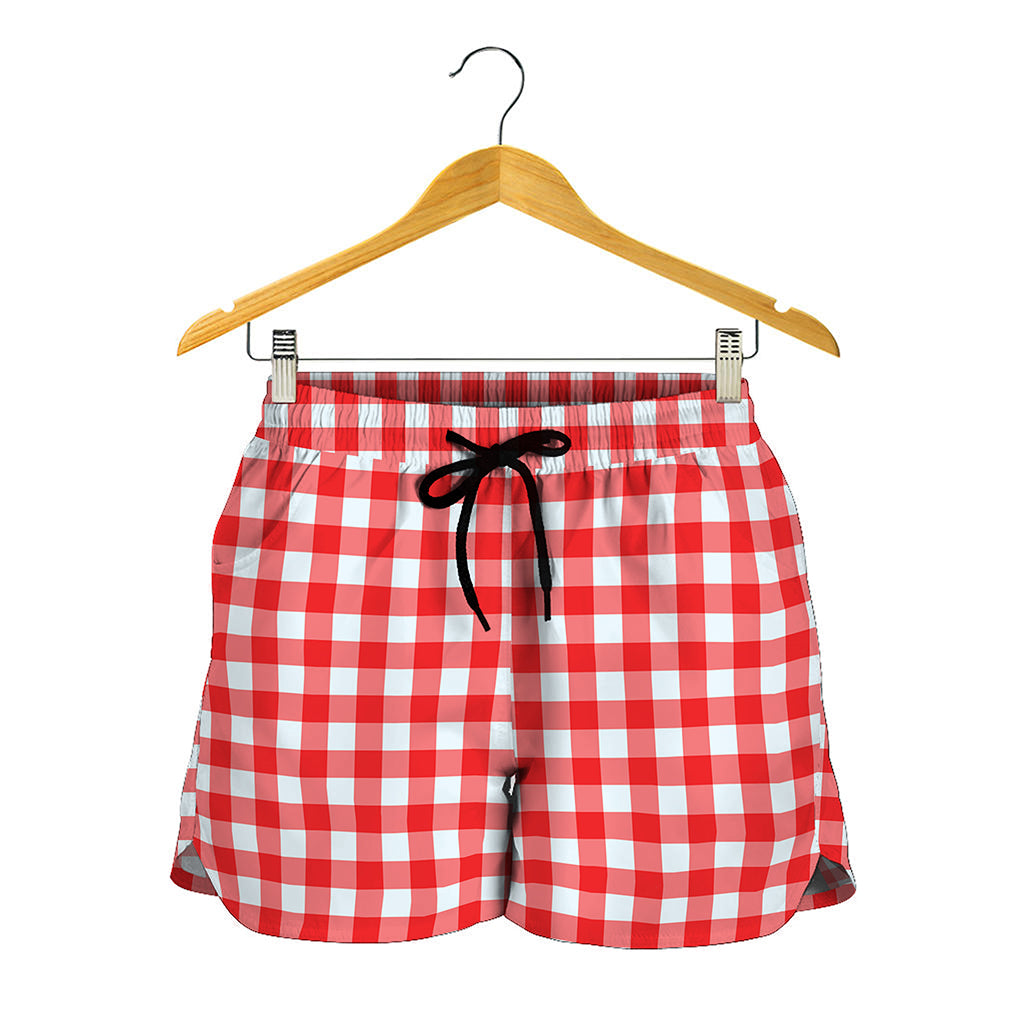 Red And White Check Pattern Print Women's Shorts