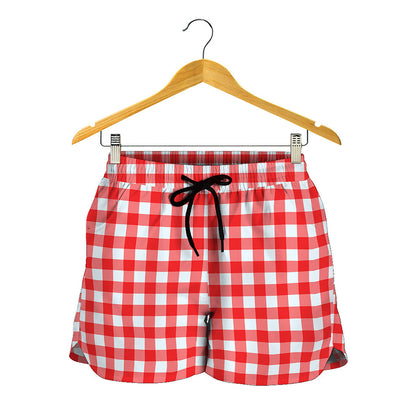 Red And White Check Pattern Print Women's Shorts