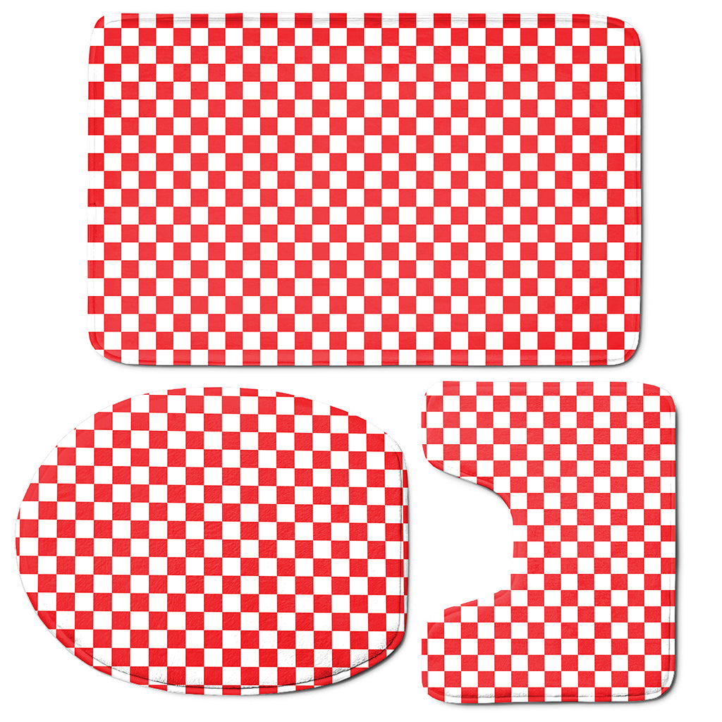 Red And White Checkered Pattern Print 3 Piece Bath Mat Set