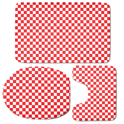 Red And White Checkered Pattern Print 3 Piece Bath Mat Set