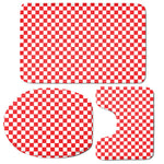 Red And White Checkered Pattern Print 3 Piece Bath Mat Set