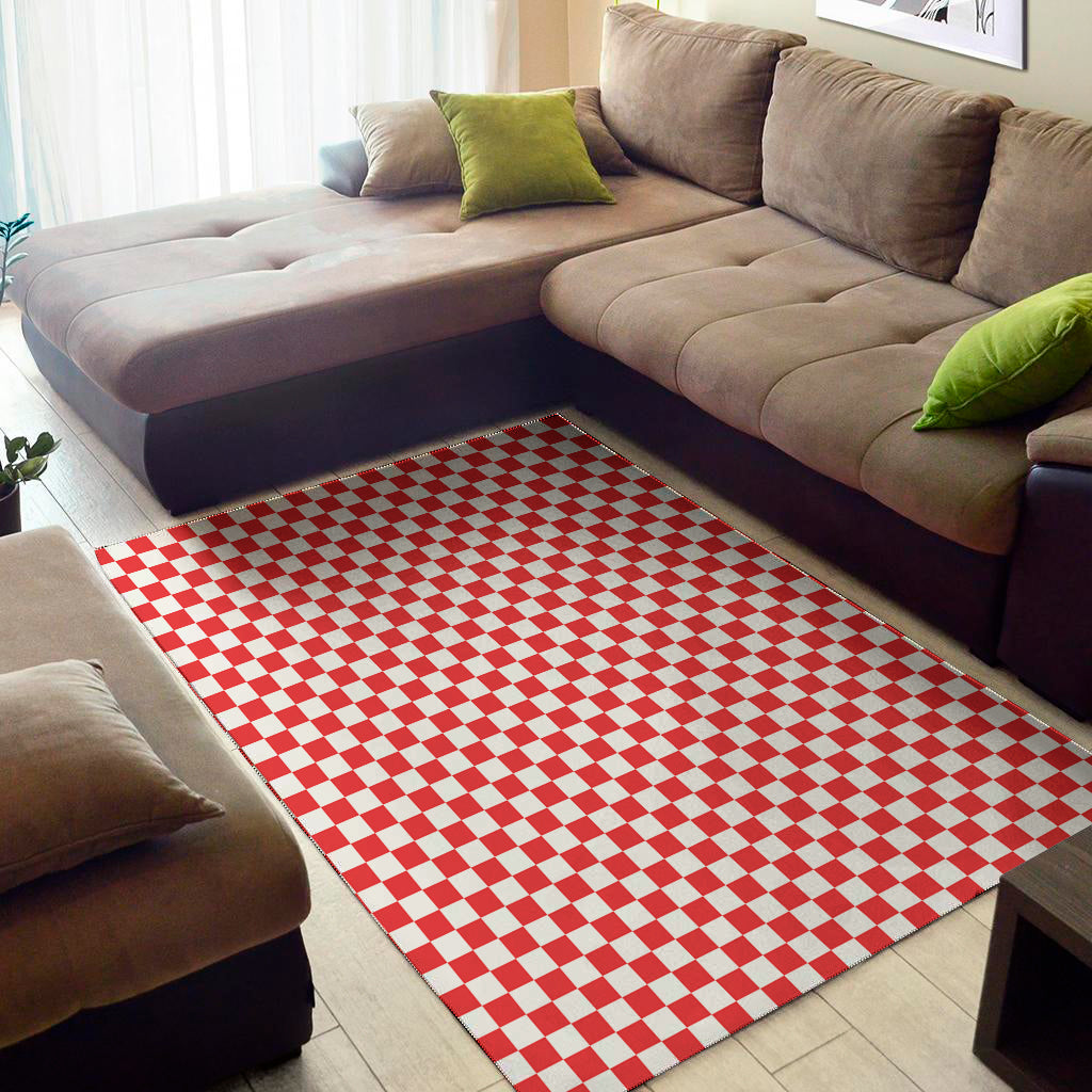 Red And White Checkered Pattern Print Area Rug