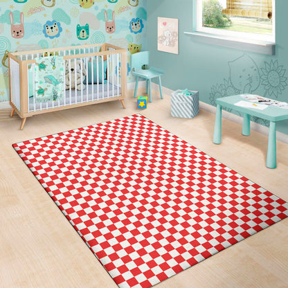 Red And White Checkered Pattern Print Area Rug