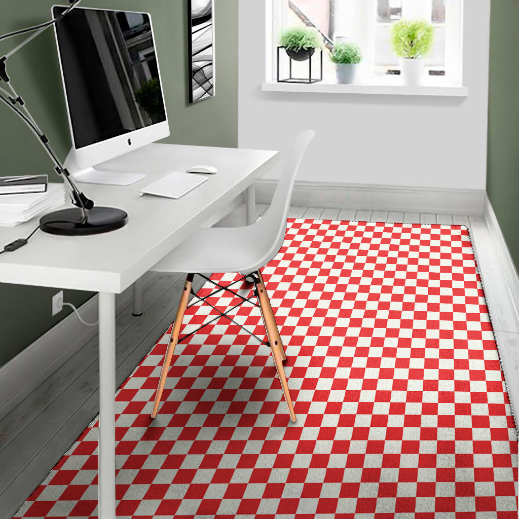 Red And White Checkered Pattern Print Area Rug